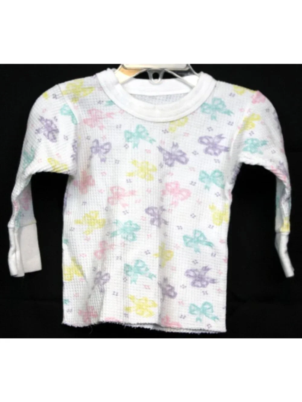 Vtg Waffle Knit Thermal Long Johns Toddler Girl Bows 2/3T USA Pastel Winter
